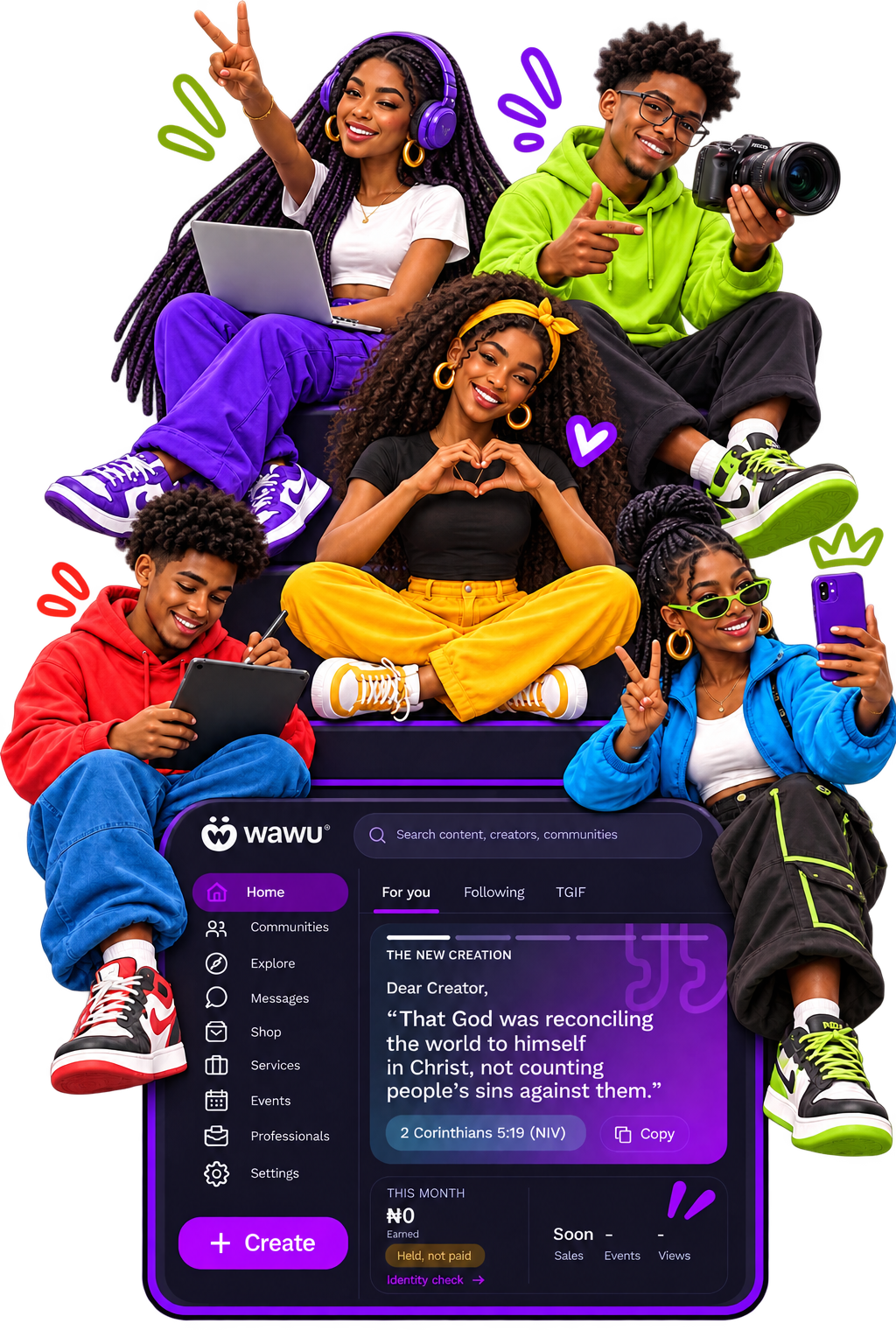 WAWU creators on the app.